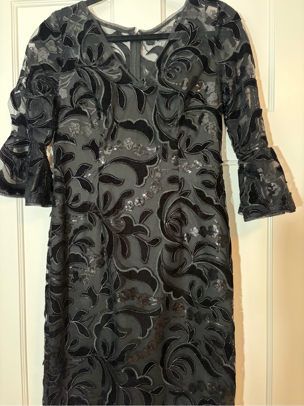 Elegant Black Floral Burnout Midi Dress